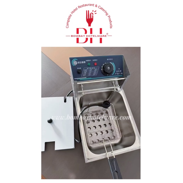 Upgrade your kitchen with our Commercial 6L Electric Deep Fryer, built for heavy-duty, high-performance frying in busy hotel, restaurant, café, and catering environments. Designed with premium-grade stainless steel, this fryer offers durability, efficiency, and safety — ideal for professional use.✅ Heavy-Duty Stainless Steel BodyCrafted with rust-resistant stainless steel, ensuring long-lasting durability and a sleek commercial look. Perfect for continuous use in restaurant kitchens, cloud kitchens, and food stalls.✅ Large 6-Litre Oil CapacitySpacious 6L tank ideal for frying large batches of French fries, chicken wings, samosas, pakoras, snacks, and more — perfect for bulk orders and high-volume service.✅ Powerful 2500W Heating ElementEquipped with a high-efficiency 2500W heating coil and adjustable thermostat (60–200°C) for quick heat-up and precise temperature control — ensuring crispy, even frying every time.✅ Safety & Hygiene FeaturesCool-touch plastic handle on fryer basket to prevent burnsLid cover to minimize oil splashes and maintain cleanlinessResidue plate filters food particles and extends oil life✅ Compact & Easy to CleanIts space-saving design makes it ideal for both small kitchens and large commercial setups. Disassembles easily for fast cleaning and maintenance.Specifications:• Power: 2500W• Voltage: 220V / 50Hz• Capacity: 6 Litres• Temperature Range: 60°C – 200°C• Body Material: Stainless Steel• Dimensions: 11“ x 17.25” x 12“• Basket Size: 7.25” x 8.25“ x 4.25”Ideal For:• Hotels & Restaurants• Cloud Kitchens & Cafeterias• Food Trucks & Street Food Vendors• Snack Counters & Catering ServicesTags:Commercial Deep Fryer | 6L Electric Deep Fryer | Restaurant Deep Fryer Machine | Hotel Deep Fryer | Stainless Steel Deep Fryer | Industrial Fryer Machine | Electric Fryer for Hotel Use | Deep Fryer for Cafes | Commercial Frying Machine | 2500W Deep Fryer