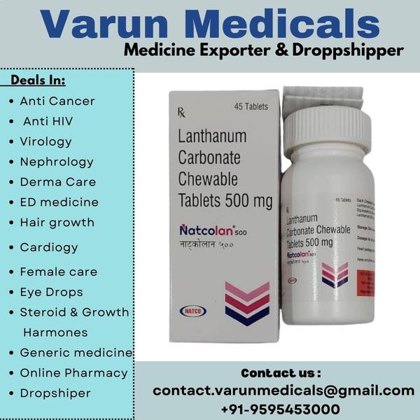 Natcolan 500 mgTablets 500mg is used to treat increased phosphate level in the blood. It is used in patients who are on dialysis due to severe kidney disease. It inhibits the absorption of phosphate from the intestine and lower the phosphate levels in the blood.