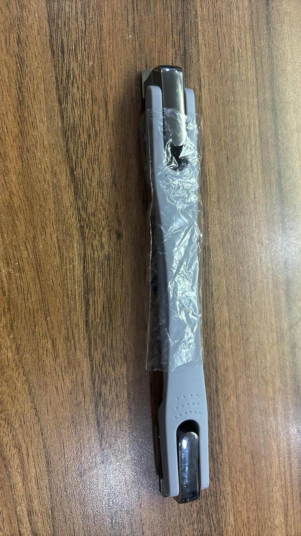grey luggage handle