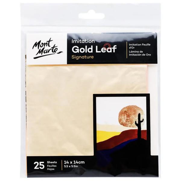 Mont Marte Imitation Gold Leaf 14 x 14 cm 25 Sheet.The age old process of metal leaf gilding can add a new dimension to the appearance of paintings, sculpture, leather goods, metal work, glass, picture frames and much more.The effects and outcomes achievable are limited only by your imagination. Have fun experimenting with the whole range of Mont Marte leaf products.Pack contains 25 sheets of imitation gold & Copper leaf 14 x 14 cm.