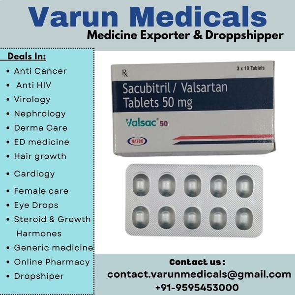 Valsac 50 mg Tablet is a medicine used to treat heart failure. It reduces the risk of hospitalization and death in patients with long-lasting (chronic) heart failure. It is generally given along with other heart failure medications.