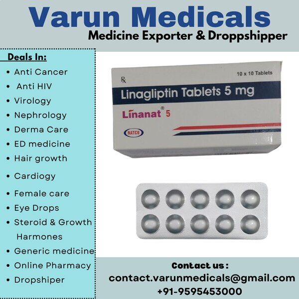 Linagliptin 5mg Tablet is a medicine used to treat type 2 diabetes mellitus. It is used together with a healthy diet and regular exercise to control blood sugar levels. This helps prevent serious complications of diabetes like kidney damage and blindness.