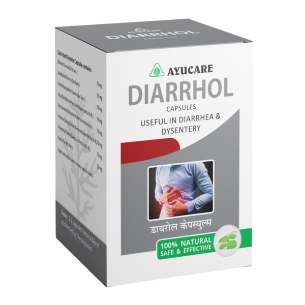Minimum Order Quantity: 200 PiecePack size : 30 caps, 100 capsBrand : AyucareManufacturer : AyucarePrescription/Non prescription : Non prescriptionDiarrhol controls diarrhoea, dysentry and fermentation. Effective on distension and other abdominal disorders. Removes fatulence and heaviness in stomach.Capsule Ingredients Bilwadi, Jatiphaladi, Vridhgangadhar, Kutajtwak, Daruharidra, Indrajav, Mayuphal and Karpoor Ras.Dosage 1-2 Capsules twice or thrice a day or as directed by the physicianPacking 30 & 100 CapsulesPrice Range Rs. 85 .00 Per Pack ( 30 Capsules)