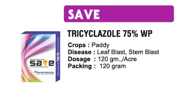 :🌾 Bhavya Industries Indore – SAVEPaddy ki Bimariyon par Kadak SurakshaAt Bhavya Industries Indore, we are committed to supporting farmers with specialized fungicide solutions that protect crops at the right time. For paddy growers fighting blast disease, we proudly bring:SAVE (Tricyclazole 75% WP)A systemic fungicide specially designed for blast control in paddy – ensuring healthy tillers, strong panicles, and higher yields.✅ Crops: Paddy (all varieties).✅ Targets Diseases: Leaf Blast, Node Blast & Neck Blast.✅ Mode of Action: Inhibits melanin biosynthesis in fungus, preventing infection and spread.Key Benefits of SAVESpecialized for Paddy – highly effective on all stages of blast.Systemic Protection – moves inside the plant, cures and prevents infection.Healthy Crop Growth – ensures greener leaves, strong panicle development.Better Yield & Grain Quality – reduces losses and secures farmer profit.CEO’s Message“At Bhavya Industries Indore, we know that blast disease is a major enemy of paddy farmers. SAVE is our trusted weapon – giving powerful, systemic, and long-lasting protection against blast. With SAVE, farmers can protect their fields, ensure healthier harvests, and increase their income.”🌾 भाव्या इंडस्ट्रीज इंदौर - सेवधान की बिमारियन पर कडक सुरक्षाभाव्या इंडस्ट्रीज इंदौर में, हम सही समय पर फसलों की रक्षा करने वाले विशेष कवकनाशी समाधानों के साथ किसानों का समर्थन करने के लिए प्रतिबद्ध हैं। ब्लास्ट रोग से लड़ने वाले धान उत्पादकों के लिए, हम गर्व से लाते हैं:सेव (ट्राइसाइक्लाज़ोल 75% WP)एक प्रणालीगत कवकनाशी विशेष रूप से धान में विस्फोट नियंत्रण के लिए डिज़ाइन किया गया है - स्वस्थ टिलर, मज़बूत घबराहट और उच्च पैदावार सुनिश्चित करता है।✅ फसलें: धान (सभी किस्में)।✅ लक्ष्य रोग: लीफ़ ब्लास्ट, नोड ब्लास्ट और नेक ब्लास्ट।✅ कार्रवाई का तरीक़ा: कवक में मेलेनिन जैवसंश्लेषण को रोकता है, संक्रमण और प्रसार को रोकता है।सेव के प्रमुख लाभधान के लिए विशेष - विस्फोट के सभी चरणों पर अत्यधिक प्रभावी।प्रणालीगत सुरक्षा - पौधे के अंदर चलता है, संक्रमण को ठीक करता है और रोकता है।स्वस्थ फसल वृद्धि - हरी पत्तियों, मज़बूत पैनिकल विकास सुनिश्चित करता है।बेहतर उपज और अनाज की गुणवत्ता - नुक़सान को कम करता है और किसान के लाभ को सुरक्षित करता है।सीईओ का संदेश