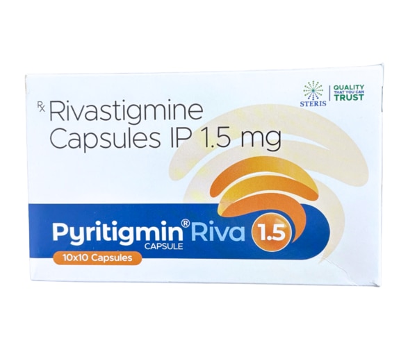 Rivastigmine 1.5 mg capsule, marketed as PYRITIGMIN RIVA 1.5, is a prescription medication primarily used for the treatment of mild to moderate dementia associated with Alzheimer’s disease and Parkinson’s disease. It belongs to a class of drugs known as cholinesterase inhibitors, which work by increasing the levels of acetylcholine, a chemical messenger in the brain, to improve cognitive function, memory, and daily activities. Composition of Rivastigmine 1.5 mg Capsule Active Ingredient: Rivastigmine 1.5 mgBrand Name: PYRITIGMIN RIVA 1.5Form: CapsuleCategory: Cholinesterase inhibitorManufacturer: Steris HealthcareEach capsule contains 1.5 mg of Rivastigmine, along with inactive excipients that help in capsule stability and absorption. What is Rivastigmine 1.5 mg? Rivastigmine 1.5 mg is a central nervous system (CNS) acting drug used to treat cognitive decline in patients with Alzheimer’s and Parkinson’s disease dementia.It inhibits the enzyme acetylcholinesterase, which breaks down acetylcholine in the brain.By increasing acetylcholine levels, it enhances communication between nerve cells, improving memory, attention, and problem-solving skills.PYRITIGMIN RIVA 1.5 is suitable for patients who require a low starting dose, helping to minimize side effects during treatment initiation. Uses of Rivastigmine 1.5 mg Capsules Treatment of Mild to Moderate Alzheimer’s DiseaseImproves cognitive function, memory, and daily activity performance.Management of Parkinson’s Disease DementiaHelps in improving memory, attention, and behavioral symptoms.Supportive Therapy for Cognitive DeclineSlows the progression of dementia-related symptoms. Dosage and Administration Starting Dose: 1.5 mg capsule twice daily (morning and evening) or as prescribed by a doctor.Capsules should be swallowed whole with water, preferably after meals to reduce gastrointestinal side effects.Dose may be gradually increased based on tolerance and clinical response.Regular monitoring of weight, appetite, and cognitive function is recommended during therapy. Benefits of Rivastigmine 1.5 mg Capsules Improves memory and cognitive functionEnhances daily living activities in dementia patientsReduces behavioral and psychiatric symptoms associated with Alzheimer’s and Parkinson’s dementiaProvides gradual symptom management with minimal side effects when initiated at low dosesPYRITIGMIN RIVA 1.5 is patient-friendly due to its low starting dose Side Effects of Rivastigmine 1.5 mg Capsules While generally well-tolerated, some patients may experience mild to moderate side effects:Nausea and vomitingLoss of appetite or weight lossDiarrheaDizziness or headacheFatigueTremorsSerious side effects (rare) include:Severe vomiting or dehydrationAllergic reactions (rash, swelling, difficulty breathing)Heart rhythm changes (bradycardia)Patients should inform their doctor if any severe or persistent side effects occur. Precautions Before Using Rivastigmine 1.5 mg Inform your doctor if you have heart disease, liver problems, kidney disease, or stomach ulcers.Use with caution in patients prone to fainting or low blood pressure.Not recommended during pregnancy or breastfeeding unless prescribed by a healthcare provider.Avoid sudden discontinuation of medication to prevent worsening of cognitive symptoms.Monitor for gastrointestinal issues and maintain hydration during therapy. Drug Interactions Rivastigmine may interact with certain medications:Cholinergic drugs (e.g., pilocarpine, bethanechol) – may increase cholinergic effectsAnticholinergic drugs (e.g., atropine, scopolamine) – may reduce Rivastigmine’s effectivenessBeta-blockers or antiarrhythmics – may increase risk of slow heart rateNSAIDs or anticoagulants – monitor for gastrointestinal bleedingAlways inform your healthcare provider about all medications, supplements, and herbal products you are taking. Conclusion Rivastigmine 1.5 mg Capsules (PYRITIGMIN RIVA 1.5) are an effective treatment for cognitive decline associated with Alzheimer’s and Parkinson’s dementia.Always use Rivastigmine 1.5 mg under medical supervision, and follow prescribed dosage and lifestyle recommendations to achieve optimal cognitive support.