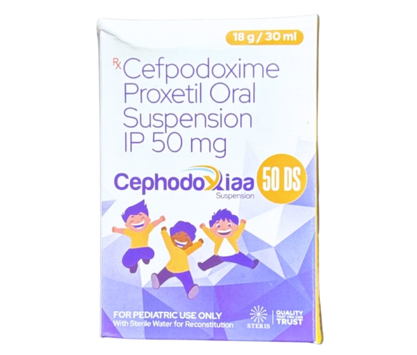CEPHODOXIAA 50 DS is an oral suspension containing Cefpodoxime Proxetil, a third-generation cephalosporin antibiotic. It is widely prescribed for the treatment of bacterial infections in adults and children, including infants and babies.Oral suspension form is particularly useful for children and patients who have difficulty swallowing tablets, ensuring accurate dosing and better compliance.CompositionActive Ingredient: Cefpodoxime Proxetil 50 mg per 5 ml suspensionBrand Name: CEPHODOXIAA 50 DSForm: Oral SuspensionDrug Class: Cephalosporin AntibioticExcipients: Flavors, sweeteners, stabilizers for palatability and suspension stabilityCefpodoxime Proxetil Oral Suspension IP UsesCEPHODOXIAA 50 DS is prescribed for a wide variety of bacterial infections:Respiratory Tract InfectionsTonsillitis, PharyngitisBronchitis and PneumoniaEar, Nose & Throat (ENT) InfectionsAcute SinusitisOtitis Media (middle ear infection)Urinary Tract Infections (UTIs)Cystitis and kidney infectionsSkin & Soft Tissue InfectionsImpetigo, CellulitisInfected wounds and abscessesOther IndicationsGonorrhea (in selected cases)Pediatric bacterial infections where oral dosing is preferredFor babies and children: The oral suspension allows precise weight-based dosing, making it safe and convenient for pediatric infections.How Cefpodoxime Proxetil Oral Suspension WorksCefpodoxime Proxetil is a beta-lactam antibiotic that:Inhibits bacterial cell wall synthesisWeakens bacterial cells, causing cell deathEffective against both Gram-positive and Gram-negative bacteriaThis mechanism helps control infections and prevents their spread.Dosage & Administration Infants & Children: Dose is based on body weight and prescribed by a pediatrician.Commonly 5–10 mg/kg/day, divided into 2 doses daily.Adults: Typically 100–200 mg every 12 hours, depending on infection severity.Administration Tips:Shake the bottle well before use.Use the measuring cup or spoon provided for accurate dosing.Can be taken with or without food, but giving after meals may reduce stomach upset.Complete the full course even if symptoms improve.Benefits of Cefpodoxime Proxetil Oral SuspensionEasy to administer for children and babiesBroad-spectrum coverage for respiratory, urinary, and skin infectionsHelps in rapid infection controlSafe and effective with minimal side effects when taken as prescribedSuspension form allows accurate weight-based dosingSide Effects of Cefpodoxime Proxetil Oral SuspensionMild side effects may include:Diarrhea or loose stoolsNausea or vomitingStomach painHeadache or dizzinessSkin rash or itchingSerious side effects (rare):Severe allergic reaction (swelling, rash, difficulty breathing)Severe diarrhea indicating Clostridium difficile infectionLiver enzyme elevationSeek medical attention if any severe or persistent side effects occur.Precautions & WarningsAvoid if allergic to cephalosporins, penicillin, or other beta-lactam antibioticsUse cautiously in patients with kidney or liver diseaseNot effective against viral infections like flu or common coldPregnant or breastfeeding women should consult a doctor before useAlways complete the full prescribed course to prevent antibiotic resistanceDrug InteractionsAntacids containing magnesium or aluminum may reduce absorptionProton pump inhibitors (PPIs) like omeprazoleBlood thinners (e.g., warfarin – monitor for increased bleeding risk)Other antibiotics may interact and alter effectivenessConclusionCEPHODOXIAA 50 DS (Cefpodoxime Proxetil Oral Suspension IP) is a safe and effective solution for treating bacterial infections in adults, children, and babies.