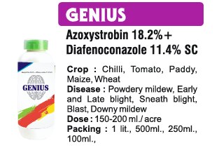 🌾 Bhavya Industries Indore – GENIUSHar Rog Par Samajhdari Bhara Hamla, Fasal Rahe Tandarust Aur MazbootAt Bhavya Industries Indore, we are dedicated to equipping farmers with smart, scientifically designed solutions that protect crops and enhance yields. For complete disease management and healthy crop growth, we proudly present:GENIUS (Azoxystrobin 18.2% + Diafenthiuron 11.4% SC)A powerful combination fungicide offering broad-spectrum, systemic, and preventive action, specially formulated to fight fungal diseases while supporting plant health.✅ Crops: Wheat, Paddy, Cotton, Grapes, Fruits, Vegetables, Maize & Oilseeds.✅ Targets Diseases: Rust, Leaf Spots, Blights, Sheath Blight, Powdery Mildew & other major fungal infections.✅ Mode of Action: Systemic absorption + surface protection, blocking fungal growth at multiple stages.Key Benefits of GENIUSDual-Action Formula – prevents and cures fungal diseases effectively.Stronger Crop Immunity – improves plant resistance and vigor.Extended Protection – keeps crops safe over a longer duration.Better Yield & Quality – ensures healthy growth and higher productivity.CEO’s Message“At Bhavya Industries Indore, we believe that every farmer deserves smart solutions that work efficiently. GENIUS is our answer to complex fungal threats – offering a perfect blend of prevention, protection, and growth enhancement. With GENIUS, farmers can confidently face disease challenges and look forward to a fruitful harvest🌾 भव्य इंडस्ट्रीज इंदौर - जीनियसहर रोग पर समझदार भरा हमला, फसल रहे तंदुरुस्त और मज़बूतभव्य इंडस्ट्रीज इंदौर में, हम किसानों को स्मार्ट, वैज्ञानिक रूप से डिज़ाइन किए गए समाधानों से लैस करने के लिए समर्पित हैं जो फसलों की सुरक्षा और उपज में वृद्धि करते हैं। संपूर्ण रोग प्रबंधन और स्वस्थ फसल वृद्धि के लिए, हम गर्व से प्रस्तुत करते हैं:जीनियस (एज़ोक्सीस्ट्रोबिन 18.2% + डायफेन्थियूरॉन 11.4% एससी)एक शक्तिशाली मिश्रित कवकनाशी जो व्यापक-स्पेक्ट्रम, प्रणालीगत और निवारक क्रिया प्रदान करता है, विशेष रूप से पौधों के स्वास्थ्य को बनाए रखते हुए कवक रोगों से लड़ने के लिए तैयार किया गया है।✅ फसलें: गेहूँ, धान, कपास, अंगूर, फल, सब्जियाँ, मक्का और तिलहन।✅ रोगों को लक्षित करता है: रस्ट, लीफ स्पॉट, ब्लाइट, शीथ ब्लाइट, पाउडरी मिल्ड्यू और अन्य प्रमुख कवक संक्रमण।✅ क्रियाविधि: प्रणालीगत अवशोषण + सतह सुरक्षा, कई चरणों में कवक वृद्धि को रोकता है।जीनियस के प्रमुख लाभदोहरी क्रिया वाला फ़ॉर्मूला - कवक रोगों को प्रभावी ढंग से रोकता और ठीक करता है।मज़बूत फसल प्रतिरक्षा - पौधों की प्रतिरोधक क्षमता और शक्ति में सुधार करता है।विस्तारित सुरक्षा - फसलों को लंबे समय तक सुरक्षित रखता है।बेहतर उपज और गुणवत्ता - स्वस्थ विकास और उच्च उत्पादकता सुनिश्चित करता है।सीईओ का संदेश”भव्य इंडस्ट्रीज इंदौर में, हमारा मानना ​​है कि हर किसान ऐसे स्मार्ट समाधानों का हकदार है जो कुशलतापूर्वक काम करें। जीनियस जटिल कवक खतरों का हमारा समाधान है - जो रोकथाम, सुरक्षा और विकास वृद्धि का एक आदर्श मिश्रण प्रदान करता है। जीनियस के साथ, किसान आत्मविश्वास से रोग संबंधी चुनौतियों का सामना कर सकते हैं और एक फलदायी फसल की आशा कर सकते हैं।
