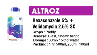 🌾 Bhavya Industries Indore – ALTROZRogon se Suraksha, Fasal mein Taakat aur SamriddhiAt Bhavya Industries Indore, we are committed to delivering advanced and reliable solutions that help farmers tackle fungal diseases while boosting crop health and yield. For effective disease management and stronger plants, we proudly introduce:ALTROZ (Hexaconazole 5% + Validamycin 2.5% SC)A powerful combination fungicide offering systemic and curative protection that fights multiple fungal diseases while enhancing plant vigor and resistance.✅ Crops: Paddy, Wheat, Grapes, Fruits, Vegetables & Oilseeds.✅ Targets Diseases: Sheath Blight, Blast, Leaf Spots, Stem Rot, Anthracnose & more.✅ Mode of Action: Stops fungal growth by inhibiting sterol biosynthesis and strengthens plant defense mechanisms.Key Benefits of ALTROZDual-Action Formula – controls diseases while improving plant immunity.Systemic Protection – penetrates tissues for deeper, long-lasting cure.Boosts Crop Health – promotes greener leaves, stronger stems, and better flowering.Increases Yield & Quality – protects crops from losses and ensures higher productivity.CEO’s Message“At Bhavya Industries Indore, we understand how fungal diseases can reduce both crop quality and farmer confidence. ALTROZ is our scientifically crafted solution that not only treats disease but also strengthens the plant’s natural defenses. With ALTROZ, farmers can face disease challenges head-on and achieve healthier, more resilient crops.🌾 भव्य इंडस्ट्रीज इंदौर - अल्ट्रोज़रोगों से सुरक्षा, फसल में ताकत और समृद्धिभव्य इंडस्ट्रीज इंदौर में, हम उन्नत और विश्वसनीय समाधान प्रदान करने के लिए प्रतिबद्ध हैं जो किसानों को फफूंद जनित रोगों से निपटने में मदद करते हैं और साथ ही फसल के स्वास्थ्य और उपज को भी बढ़ाते हैं। प्रभावी रोग प्रबंधन और मज़बूत पौधों के लिए, हम गर्व से प्रस्तुत करते हैं:अल्ट्रोज़ (हेक्साकोनाज़ोल 5% + वैलिडामाइसिन 2.5% एससी)एक शक्तिशाली मिश्रित कवकनाशी जो प्रणालीगत और उपचारात्मक सुरक्षा प्रदान करता है और पौधों की शक्ति और प्रतिरोधक क्षमता को बढ़ाते हुए कई फफूंद जनित रोगों से लड़ता है।✅ फसलें: धान, गेहूँ, अंगूर, फल, सब्जियाँ और तिलहन।✅ रोगों को लक्षित करता है: शीथ ब्लाइट, ब्लास्ट, लीफ स्पॉट, स्टेम रॉट, एन्थ्रेक्नोज़ और अन्य।✅ क्रियाविधि: स्टेरोल जैवसंश्लेषण को बाधित करके कवक वृद्धि को रोकता है और पौधों की रक्षा प्रणाली को मज़बूत करता है।अल्ट्रोज़ के प्रमुख लाभदोहरी क्रिया वाला फ़ॉर्मूला - पौधों की प्रतिरोधक क्षमता में सुधार करते हुए रोगों को नियंत्रित करता है।प्रणालीगत सुरक्षा - ऊतकों में गहराई से प्रवेश करके, लंबे समय तक रोगमुक्ति प्रदान करता है।फसल के स्वास्थ्य को बढ़ावा देता है - हरी पत्तियों, मज़बूत तनों और बेहतर फूलों को बढ़ावा देता है।उपज और गुणवत्ता बढ़ाता है - फसलों को नुकसान से बचाता है और उच्च उत्पादकता सुनिश्चित करता है।सीईओ का संदेश”भव्य इंडस्ट्रीज इंदौर में, हम समझते हैं कि कैसे फफूंद जनित रोग फसल की गुणवत्ता और किसानों के आत्मविश्वास, दोनों को कम कर सकते हैं। अल्ट्रोज़ हमारा वैज्ञानिक रूप से तैयार किया गया समाधान है जो न केवल रोगों का उपचार करता है बल्कि पौधों की प्राकृतिक सुरक्षा को भी मज़बूत करता है। अल्ट्रोज़ के साथ, किसान रोगों की चुनौतियों का सीधा सामना कर सकते हैं और अधिक स्वस्थ, अधिक लचीली फसलें प्राप्त कर सकते हैं।
