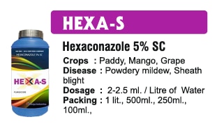 🌾 Bhavya Industries Indore – HEXA-SRogon par Tez Niyantran, Fasal mein Vishwas aur BehtariAt Bhavya Industries Indore, we are committed to supporting farmers with trusted and effective crop protection solutions that not only control diseases but also help plants thrive. For targeted and efficient management of fungal diseases, we proudly present:HEXA-S (Hexaconazole 5% SC)A systemic triazole fungicide specially formulated to offer quick, deep, and long-lasting protection against a wide range of fungal infections.✅ Crops: Paddy, Wheat, Grapes, Fruits, Vegetables & Oilseeds.✅ Targets Diseases: Sheath Blight, Leaf Spot, Stem Rot, Blast, Anthracnose & more.✅ Mode of Action: Inhibits fungal sterol synthesis, stopping disease progression from inside the plant.Key Benefits of HEXA-SSystemic Cure – penetrates plant tissues for thorough and lasting protection.Prevents Disease Spread – controls early infection and prevents further damage.Improves Plant Vigor – enhances growth, greenness, and resistance.Boosts Yield & Profit – minimizes crop loss and ensures better harvest quality.CEO’s Message“At Bhavya Industries Indore, we recognize that controlling diseases early is essential for a successful harvest. HEXA-S is our advanced solution, offering deep systemic action to protect and strengthen crops at every stage. With HEXA-S, farmers can confidently secure their fields and work towards better yields and profitability.🌾 भव्य इंडस्ट्रीज इंदौर – हेक्सा-एसरोगों पर तेज़ नियंत्रण, फ़सल में विश्वास और बेहतरीभव्य इंडस्ट्रीज इंदौर में, हम किसानों को विश्वसनीय और प्रभावी फ़सल सुरक्षा समाधान प्रदान करने के लिए प्रतिबद्ध हैं जो न केवल बीमारियों को नियंत्रित करते हैं बल्कि पौधों को पनपने में भी मदद करते हैं। फफूंद जनित रोगों के लक्षित और कुशल प्रबंधन के लिए, हम गर्व से प्रस्तुत करते हैं:हेक्सा-एस (हेक्साकोनाज़ोल 5% एससी)एक प्रणालीगत ट्रायज़ोल कवकनाशी जो विशेष रूप से विभिन्न प्रकार के फफूंद संक्रमणों से त्वरित, गहन और दीर्घकालिक सुरक्षा प्रदान करने के लिए तैयार किया गया है।✅ फ़सलें: धान, गेहूँ, अंगूर, फल, सब्ज़ियाँ और तिलहन।✅ रोगों को लक्षित करता है: शीथ ब्लाइट, लीफ़ स्पॉट, स्टेम रॉट, ब्लास्ट, एन्थ्रेक्नोज़ और अन्य।✅ क्रियाविधि: फफूंद स्टेरोल संश्लेषण को रोकता है, पौधे के अंदर से रोग के विकास को रोकता है।हेक्सा-एस के प्रमुख लाभप्रणालीगत उपचार - पौधों के ऊतकों में प्रवेश करके संपूर्ण और स्थायी सुरक्षा प्रदान करता है।रोग के प्रसार को रोकता है - प्रारंभिक संक्रमण को नियंत्रित करता है और आगे होने वाले नुकसान को रोकता है।पौधे की शक्ति में सुधार करता है - वृद्धि, हरियाली और प्रतिरोधक क्षमता को बढ़ाता है।उपज और लाभ को बढ़ाता है - फसल की हानि को कम करता है और बेहतर फसल गुणवत्ता सुनिश्चित करता है।सीईओ का संदेश”भव्य इंडस्ट्रीज इंदौर में, हम मानते हैं कि सफल फसल के लिए रोगों पर प्रारंभिक नियंत्रण आवश्यक है। हेक्सा-एस हमारा उन्नत समाधान है, जो हर चरण में फसलों की सुरक्षा और मजबूती के लिए गहन प्रणालीगत कार्रवाई प्रदान करता है। हेक्सा-एस के साथ, किसान आत्मविश्वास से अपने खेतों की सुरक्षा कर सकते हैं और बेहतर उपज और लाभप्रदता की दिशा में काम कर सकते हैं।