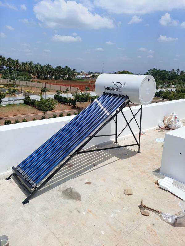 It's V-Guard glasslined model solar water heater suitable for all types of water conditions available from 100LPD to 500LPD with 10 years warranty. 