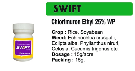 🌱 Bhavya Industries Indore – SWIFTTez, Vishwasniya Aur Chayanit Weed Control – Fasal Ko De Behtareen ShuruaatAt Bhavya Industries Indore, we are committed to empowering farmers with scientifically advanced, safe, and effective crop protection solutions that ensure healthy crops and better yields. For targeted and efficient weed management, we proudly present:SWIFT (Chlorimuron Ethyl 25% WP)A selective post-emergence herbicide, specially formulated to control broadleaf weeds and certain grassy weeds in pulses, soybeans, and other crops, helping farmers create a clean and competitive-free environment for crops to thrive.✅ Crops: Soybean, Pulses, Lentils, and Other Field Crops.✅ Targets Weeds: Broadleaf weeds, certain grassy weeds, and problem weeds affecting early and mid-growth stages.✅ Mode of Action: Absorbed by leaves and roots, it inhibits essential enzyme functions, stopping weed growth while ensuring crop safety.Key Benefits of SWIFT✅ Selective Weed Control – protects crops while eliminating unwanted broadleaf weeds.✅ Fast and Effective Action – controls weeds quickly, ensuring better early crop establishment.✅ Supports Crop Health – reduces competition, enhancing nutrient and water uptake.✅ Improves Yield – helps crops grow stronger and healthier, resulting in better harvests.CEO’s Message“At Bhavya Industries Indore, we know that weeds are a major challenge in crop cultivation, especially during the early growth phase. SWIFT is our trusted solution that offers targeted, fast, and safe control of weeds, allowing crops to grow unhindered and yield their best. With SWIFT, farmers can take proactive steps toward healthier crops, greater efficiency, and improved profitability.”🌱 भव्य इंडस्ट्रीज इंदौर - स्विफ्टतेज़, विश्वव्यापी और छायांकित खरपतवार नियंत्रण - फसल को बेहतर शुरुआतभव्य इंडस्ट्रीज इंदौर में, हम किसानों को वैज्ञानिक रूप से उन्नत, सुरक्षित और प्रभावी फसल सुरक्षा समाधानों से सशक्त बनाने के लिए प्रतिबद्ध हैं जो स्वस्थ फसलें और बेहतर उपज सुनिश्चित करते हैं। लक्षित और कुशल खरपतवार प्रबंधन के लिए, हम गर्व से प्रस्तुत करते हैं:स्विफ्ट (क्लोरिम्यूरॉन एथिल 25% WP)एक चयनात्मक पश्च-उद्भव शाकनाशी, जो विशेष रूप से दलहन, सोयाबीन और अन्य फसलों में चौड़ी पत्ती वाले खरपतवारों और कुछ घास वाले खरपतवारों को नियंत्रित करने के लिए तैयार किया गया है, जो किसानों को फसलों के विकास के लिए एक स्वच्छ और प्रतिस्पर्धा-मुक्त वातावरण बनाने में मदद करता है।✅ फसलें: सोयाबीन, दलहन, मसूर और अन्य खेत की फसलें।✅ खरपतवारों पर लक्षित: चौड़ी पत्ती वाले खरपतवार, कुछ घास वाले खरपतवार और शुरुआती और मध्य-विकास चरणों को प्रभावित करने वाले समस्याग्रस्त खरपतवार।✅ क्रियाविधि: पत्तियों और जड़ों द्वारा अवशोषित होने के कारण, यह आवश्यक एंजाइम कार्यों को बाधित करता है, खरपतवारों की वृद्धि को रोकता है और फसल सुरक्षा सुनिश्चित करता है।SWIFT के प्रमुख लाभ✅ चयनात्मक खरपतवार नियंत्रण - अवांछित चौड़ी पत्ती वाले खरपतवारों को नष्ट करते हुए फसलों की सुरक्षा करता है।✅ तेज़ और प्रभावी क्रिया - खरपतवारों को शीघ्र नियंत्रित करता है, जिससे फसल की शुरुआती अवस्था में बेहतर वृद्धि सुनिश्चित होती है।✅ फसल स्वास्थ्य को बढ़ावा देता है - प्रतिस्पर्धा को कम करता है, पोषक तत्वों और पानी के अवशोषण को बढ़ाता है।✅ उपज में सुधार करता है - फसलों को मज़बूत और स्वस्थ बनाने में मदद करता है, जिससे बेहतर फसल प्राप्त होती है।सीईओ का संदेश“भव्य इंडस्ट्रीज इंदौर में, हम जानते हैं कि खरपतवार फसलों की खेती में, विशेष रूप से शुरुआती विकास चरण के दौरान, एक बड़ी चुनौती हैं। SWIFT हमारा विश्वसनीय समाधान है जो खरपतवारों पर लक्षित, तेज़ और सुरक्षित नियंत्रण प्रदान करता है, जिससे फसलें बिना किसी बाधा के बढ़ती हैं और अपनी सर्वोत्तम उपज देती हैं। SWIFT के साथ, किसान स्वस्थ फसलों, अधिक दक्षता और बेहतर लाभप्रदता की दिशा में सक्रिय कदम उठा सकते हैं।”