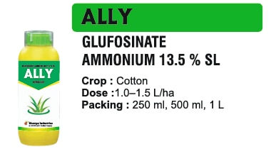 🌱 Bhavya Industries Indore – ALLYHar Tarah Ke Weeds Par Vishwasniya Niyantran – Fasal Ko De Saaf, Suraksha Aur MazbootiAt Bhavya Industries Indore, we are committed to empowering farmers with effective, eco-friendly, and science-backed solutions that help protect crops from weeds, ensure better growth, and improve overall productivity. For reliable weed management, we proudly introduce:ALLY (Glufosinate Ammonium 13.5% SL)A non-selective herbicide, designed for the control of a wide spectrum of weeds including grassy, broadleaf, and sedges, ensuring complete weed management where required, making it an ideal solution for field preparation and spot treatments.✅ Crops/Uses: Pre-planting or pre-harvest field management, fallow land, orchards, and spot weed control.✅ Targets Weeds: Grassy weeds, broadleaf weeds, sedges, and other stubborn weeds.✅ Mode of Action: Quickly absorbed by leaves and stems, inhibiting weed growth at the cellular level and providing fast and thorough weed control.Key Benefits of ALLY✅ Broad-Spectrum Weed Control – effective against a wide range of weeds, ensuring clean fields.✅ Fast Acting – weeds show symptoms quickly, leading to faster control.✅ Versatile Use – suitable for multiple crops and land preparation scenarios.✅ Improves Crop Yield – reduces weed competition, promoting healthier and more productive crops.CEO’s Message“At Bhavya Industries Indore, we recognize that weeds are one of the biggest challenges in farming, affecting crop health and reducing profitability. ALLY is our powerful and dependable solution that offers broad-spectrum weed control, helping farmers clear their fields efficiently and create a healthy environment for crop growth. With ALLY, farmers can confidently manage weeds, save time, and enhance crop performance.”🌱 भव्य इंडस्ट्रीज इंदौर – एलीहर तरह के खरपतवारों पर विश्वव्यापी नियंत्रण – फसल को दे साफ, सुरक्षा और मज़बूतीभव्य इंडस्ट्रीज इंदौर में, हम किसानों को प्रभावी, पर्यावरण-अनुकूल और विज्ञान-समर्थित समाधानों से सशक्त बनाने के लिए प्रतिबद्ध हैं जो फसलों को खरपतवारों से बचाने, बेहतर विकास सुनिश्चित करने और समग्र उत्पादकता में सुधार करने में मदद करते हैं। विश्वसनीय खरपतवार प्रबंधन के लिए, हम गर्व से प्रस्तुत करते हैं:एली (ग्लूफोसिनेट अमोनियम 13.5% एसएल)एक गैर-चयनात्मक शाकनाशी, जो घास, चौड़ी पत्ती वाले और सेज सहित खरपतवारों की एक विस्तृत श्रृंखला के नियंत्रण के लिए डिज़ाइन किया गया है, जहाँ आवश्यक हो, पूर्ण खरपतवार प्रबंधन सुनिश्चित करता है, जिससे यह खेत की तैयारी और स्थानिक उपचार के लिए एक आदर्श समाधान बन जाता है।✅ फसलें/उपयोग: रोपण पूर्व या कटाई पूर्व खेत प्रबंधन, परती भूमि, बाग़ और स्थानिक खरपतवार नियंत्रण।✅ खरपतवारों को लक्षित करता है: घास वाले खरपतवार, चौड़ी पत्ती वाले खरपतवार, सेज और अन्य जिद्दी खरपतवार।✅ क्रिया विधि: पत्तियों और तनों द्वारा शीघ्र अवशोषित, कोशिकीय स्तर पर खरपतवारों की वृद्धि को रोकता है और तेज़ व संपूर्ण खरपतवार नियंत्रण प्रदान करता है।एली के प्रमुख लाभ✅ व्यापक-स्पेक्ट्रम खरपतवार नियंत्रण - विभिन्न प्रकार के खरपतवारों के विरुद्ध प्रभावी, स्वच्छ खेत सुनिश्चित करता है।✅ तेज़ क्रिया - खरपतवार जल्दी लक्षण दिखाते हैं, जिससे नियंत्रण तेज़ होता है।✅ बहुमुखी उपयोग - कई फसलों और भूमि तैयारी परिदृश्यों के लिए उपयुक्त।✅ फसल उपज में सुधार - खरपतवार प्रतिस्पर्धा को कम करता है, स्वस्थ और अधिक उत्पादक फसलों को बढ़ावा देता है।सीईओ का संदेश“भव्य इंडस्ट्रीज इंदौर में, हम मानते हैं कि खरपतवार खेती में सबसे बड़ी चुनौतियों में से एक हैं, जो फसल के स्वास्थ्य को प्रभावित करते हैं और लाभप्रदता को कम करते हैं। ALLY हमारा शक्तिशाली और भरोसेमंद समाधान है जो व्यापक खरपतवार नियंत्रण प्रदान करता है, जिससे किसानों को अपने खेतों को कुशलतापूर्वक साफ़ करने और फसल वृद्धि के लिए एक स्वस्थ वातावरण बनाने में मदद मिलती है। ALLY के साथ, किसान आत्मविश्वास से खरपतवारों का प्रबंधन कर सकते हैं, समय बचा सकते हैं और फसल के प्रदर्शन को बेहतर बना सकते हैं।”