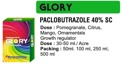 🌱 Bhavya Industries Indore – GLORY Fasal Ko De Santulit Vikas, Majbooti Aur Adhik Upaj – Kisan Ka Vishwas, Pragati Ka SaathiAt Bhavya Industries Indore, hum kisanon ke saath milkar unki kheti ko safal, sustainable aur labhdayak banane ke liye pratibaddh hain. Aaj ke samay mein faslon ko uncontrolled growth, lodging, nutrient deficiency aur stress jaisi chunautiyon ka saamna karna padta hai. In sabka samadhan hai humara trusted product:GLORY PACLOBUTRAZOLE 40% SC – Plant Growth RegulatorYeh ek scientifically formulated growth regulator hai jo fasal ke hormonal balance ko sudhar kar uske vikas ko niyantrit karta hai, stem ko majboot banata hai, nutrient absorption ko behtar karta hai aur stress tolerance ko enhance karta hai. Fasal ko unnecessary lambi growth se bachakar usko swasth, majboot aur adhik utpadak banata hai.✅ Crops: Sabhi faslon ke liye upyogi – cereals, vegetables, fruits, pulses, oilseeds, plantation crops.✅ Target Problems: Lodging, weak stems, nutrient deficiency, uncontrolled growth, environmental stress.✅ Mode of Action: Growth regulation, improved photosynthesis, stress resistance, aur better nutrient uptake ke zariye fasal ko majboot aur productive banata hai.Key Benefits of GLORY PACLOBUTRAZOLE 40% SC✅ Controlled & Balanced Growth – fasal ko santulit aur niyantrit vikas pradan karta hai.✅ Stronger Stems – fasal ko lodging se bachata hai aur majboot banata hai.✅ Improved Nutrient Absorption – poshan ko behtar tarike se lene mein madad karta hai.✅ Stress Tolerance – drought, heat aur pests ke pressure mein bhi fasal ko swasth rakhta hai.✅ Higher Yield & Better Quality – flowering, fruiting aur upaj ko boost karta hai.CEO’s Message“Bhavya Industries Indore mein humara vishwas hai ki har kisan ko aise solutions milne chahiye jo unki fasal ko har prakaar ke stress aur chunauti se bachayen aur growth mein sahayak ho. GLORY PACLOBUTRAZOLE 40% SC ek trusted plant growth regulator hai jo fasal ko niyantrit vikas, majbooti aur poshan pradan karta hai. Hum kisanon ke saath milkar unki kheti ko majboot, labhdayak aur prakritik roop se sustainable banane ke liye pratibaddh hain.”🌱 भव्य इंडस्ट्रीज इंदौर - ग्लोरी फसल को दे संतुलित विकास, मजबूरी और अधिक उपज - किसान का विश्वास, प्रगति का साथीभाव्या इंडस्ट्रीज इंदौर में, हम किसानों के साथ मिलकर उनकी खेती को सफल, टिकाऊ और लाभदायक बनाने के लिए प्रतिभागित हैं। आज के समय में फसल को अनियंत्रित वृद्धि, आवास, पोषक तत्वों की कमी और तनाव जैसी चुनौतियों का सामना करना पड़ता है। सबका समाधान है हमारा विश्वसनीय उत्पाद:ग्लोरी पैक्लोबुट्राज़ोल 40% एससी - पौधे की वृद्धि नियामकये एक वैज्ञानिक रूप से तैयार विकास नियामक है जो फसल के हार्मोनल संतुलन को सुधार कर उसके विकास को नियंत्रित करता है, स्टेम को मजबूत बनाता है, पोषक तत्वों के अवशोषण को बेहतर बनाता है और तनाव सहनशीलता को बढ़ाता है। फसल को अनावश्यक लंबी वृद्धि से बचाकर उसको स्वस्थ, मजबूत और अधिक उत्पादक बनाता है।✅ फसलें: सभी फसलों के लिए उपयोगी - अनाज, सब्जियां, फल, दालें, तिलहन, वृक्षारोपण फसलें।✅ लक्ष्य समस्याएँ: आवास, कमजोर तने, पोषक तत्वों की कमी, अनियंत्रित वृद्धि, पर्यावरणीय तनाव।✅ क्रिया का तरीका: विकास विनियमन, बेहतर प्रकाश संश्लेषण, तनाव प्रतिरोध, और बेहतर पोषक तत्व ग्रहण के लिए जरूरी फसल को मजबूत और उत्पादक बनाना है।ग्लोरी पैक्लोबुट्राजोल 40% एससी के मुख्य लाभ✅ नियंत्रित और संतुलित विकास - फसल को संतुलित और नियमित विकास प्रदान करता है।✅ मजबूत तने - फसल को घर से बचाता है और मजबूत बनाता है।✅ बेहतर पोषक तत्व अवशोषण - पोषण को बेहतर तरीके से लेने में मदद करता है।✅ तनाव सहनशीलता - सूखा, गर्मी और कीटों के दबाव में भी फसल को स्वस्थ रखा है।✅ अधिक उपज और बेहतर गुणवत्ता - फूल आना, फल आना और उपज को बढ़ावा मिलता है।सीईओ का संदेश“भाव्या इंडस्ट्रीज इंदौर में हमारा विश्वास है कि हर किसान को ऐसे समाधान मिलना चाहिए जो उनकी फसल को हर प्रकार के तनाव और चुनौतियों से बचाए और विकास में सहायक हो। ग्लोरी पैक्लोबुट्राजोल 40% एससी एक विश्वसनीय प्लांट ग्रोथ रेगुलेटर है जो फसल को नियमित विकास, मजबूती और पोषण प्रदान करता है। हम किसानों के साथ मिलकर उनकी खेती को मजबूत, लाभदायक और प्राकृतिक रूप से टिकाऊ बनाने के लिए प्रतिबध्द हैं।”
