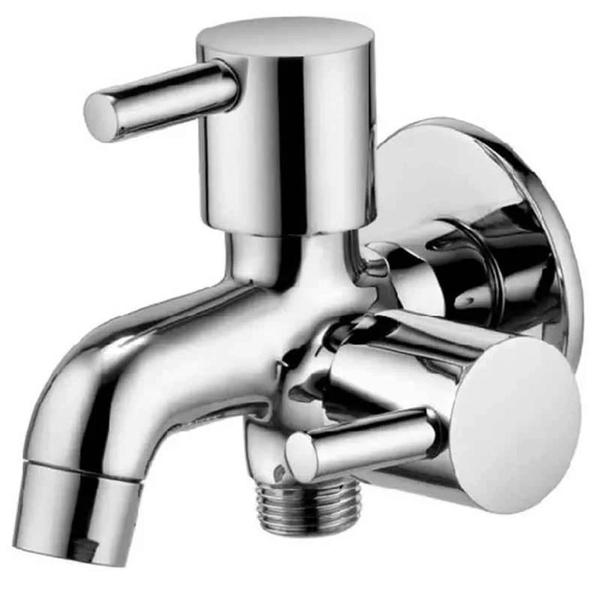 a plumbing fixture that combines the functions of two separate taps into a single wall-mounted unit, providing two distinct water outlets for varied needs within a bathroom or kitchen