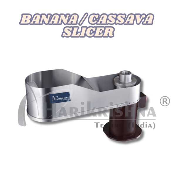 The Harikrishna Techno (India) Banana/Cassava Slicer is a high-performance food processing machine designed for fast and efficient slicing. Perfect for commercial kitchens, snack food manufacturers, and other food businesses, this slicer is built to handle the demands of continuous operation while maintaining consistent results.Key Features & Specifications:    High Production Capacity: This machine can process up to 300 kg per hour, significantly boosting your production output and efficiency.    Durable & Hygienic Design: Built with a sturdy stainless steel body for longevity and easy cleaning. The machine uses a durable aluminum die for precise and uniform slicing.    Convenient Blade System: It features a user-friendly system with “use and throw” (disposable) blades, making blade changes quick and simple while ensuring hygiene with every use.    Versatile Application: The slicer is specifically engineered to handle both bananas and cassava, providing a versatile solution for a range of food products.