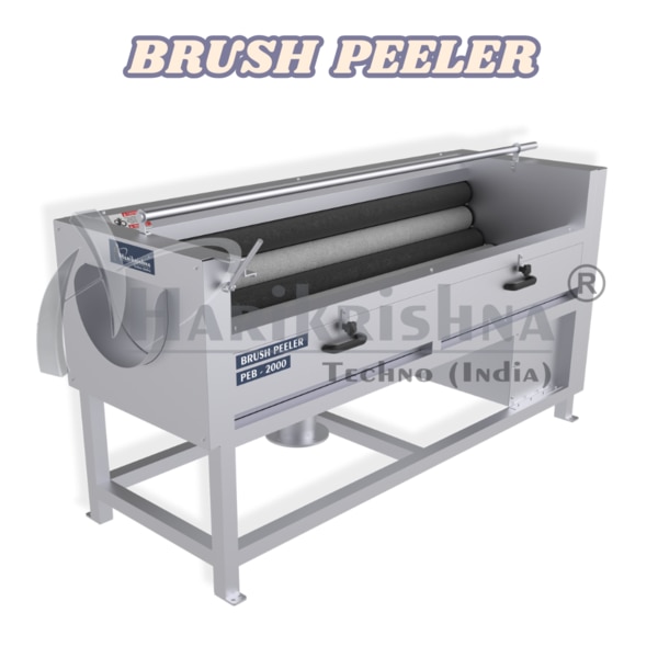The PEB2000 is a highly versatile food processing machine designed for the efficient washing, scrubbing, and peeling of a wide range of root vegetables and fruits. Its multi-purpose design significantly reduces manual labor, increases processing speed, and ensures consistent, hygienic results.Key Features    High-Volume Production: This machine has an impressive production capacity of 500 kg per hour, making it ideal for large-scale operations.    Brush-Based Action: It uses a series of rotating cylindrical brushes to gently yet effectively remove the outer skin or surface dirt from produce. The stiffness of the brushes can be changed from soft nylon for gentle washing to abrasive bristles for more vigorous peeling.    Dual-Purpose Functionality: The PEB2000 serves a dual purpose, capable of both thoroughly washing away surface dirt and peeling the outer layers of vegetables. This makes it suitable for a wide variety of produce, including potatoes, carrots, ginger, and other root vegetables.    Integrated Water System: A continuous water spray system rinses the produce during processing, ensuring all debris and peels are quickly removed for a clean and hygienic operation.    Efficient Waste Management: The machine is designed with a dedicated system to efficiently discharge waste peels and water, simplifying cleanup and maintaining a clean work environment.Benefits    Increased Efficiency: Significantly reduces manual labor and speeds up your processing timeline.    Superior Hygiene: Ensures a thorough cleaning and peeling process that meets strict food safety standards.    Adaptable & Versatile: The type of roller used, whether a softer brush or a more abrasive one, can be changed to suit different tasks, making the machine adaptable to various processing needs.    Consistent Results: Delivers uniform washing and peeling every time, ensuring a high-quality final product.