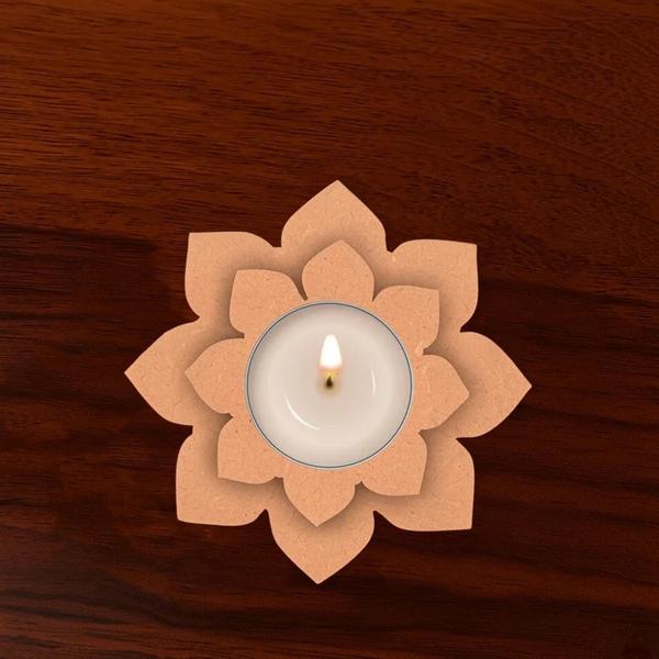 LOTUS SHAPED MDF T-LIGHT HOLDER SET OF 2Celebrations with this Lotus-shaped MDF T-Light Candle Holder, designed to bring beauty and warmth to any space. Crafted from high-quality MDF, its floral design symbolizes purity and light, making it an ideal centerpiece for festivals, weddings, and everyday décor.
