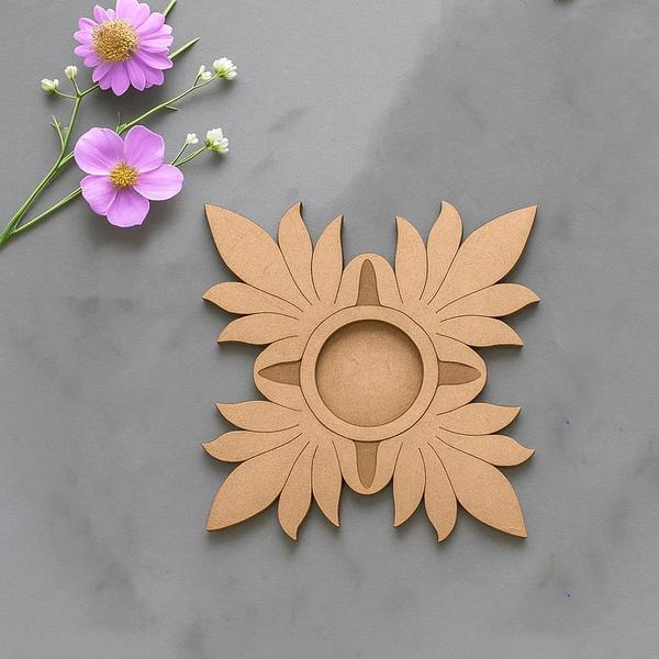 FLORAL FLOWER SHAPED MDF T-LIGHT HOLDER SET OF 2Brighten up your home with this Floral MDF T-Light Candle Holder, beautifully designed in a flower-inspired cutwork pattern. Crafted from durable MDF material, this holder brings a touch of elegance to your festivals, pooja ceremonies, weddings, house parties, and everyday décor.