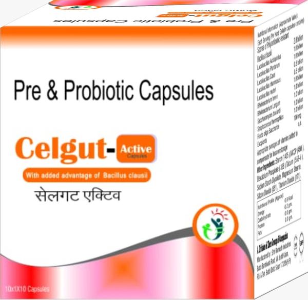Product Name                :  CELGUT ACTIVEPruduct  Description     : Pre & Probiotic 10 Billion Spores with Bacillus cllausii 2 Billion CapsulePacking                        : 10 CapsuleClassification                  : ANTIBIOTICForm                               : CapsuleUses                               : Bacterial infections                 Side Effects                    : Diarrhoea, vomiting, skin rash