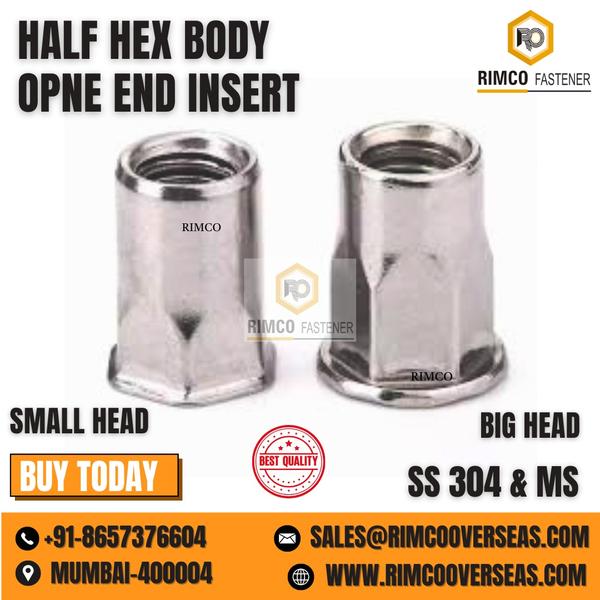 STAINLESS STEEL SEMI HEX BODY, REDUCED HEAD INSERT NUT