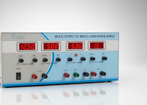 We are the Leading Multi Output DC Regulated Power Supply Manufacturers, Suppliers in Delhi | India We are one of the renowned manufacturers, suppliers and exporters of high quality Multi Output Power Supply. It is an embedded electronic circuit designed specifically to covert unregulated alternate current to direct current. This high voltage device is designed and developed by our expert engineers, who possess vast industry experience in stringent conditions. Offered Multi Output Power Supply products are highly acclaimed by the clients for their easy installation, longer working life, low noise and compact design.MULTI OUTPUT DC REGULATED POWER SUPPLYCROWN made MULTI OUTPUT DC REGULATED POWER SUPPLY are constant Voltage & Current limit type supplies , have high regulation for Load and Line Voltage variation . The supply can be use in independent tracking mode . The supply are protected against short circuit and over load . The output current can be limited to any value from O to maximum.SPECIFICATION:INPUT VOLTAGE : 230V ±10% AC 50 HzOUTPUT VOLTAGE CURRENT :(A) 0-30V DC/2Amp(B) 0-± 15 VDC/1Amp(C) 0 - 5V DC / 5AmpLOAD REGULATION (CV) : 0.05 % ± 3mV From no load to full loadLOAD REGULATION (CC) : 0.05% ±1 mA From no load to full loadLINE REGULATION (CV) : 0.01 % ±3mV for 10% variation input voltageLINE REGULATION (CC) : 0.01% ±1 mA for 10% variation input voltageOPERATING MODE : Independent and Tracking modeRIPPLE : Less than 1 mVMETER :(1) Two Digital meters to monitor the output voltage current of output A(2) One Digital meter to monitor the output voltage of output B , selectable by switch(3) One digital meter to monitor the voltage of output CPROTECTION : Against short circuit and overload