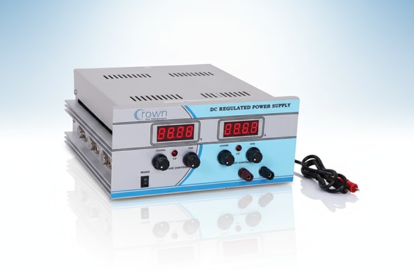 We are the Leading DC Regulated Power Supply Manufacturers, Suppliers in Delhi | India With the help our decades of experience, we are able to manufacture, supply and export high quality voltage Regulated Power Supply. This rectifier circuit works on DC load voltage within the voltage range of 0-30 volt at 2Amp current and offers multi - output. Our quality controllers team check these devices on various parameters to ensure that these are in tandem with international quality standards. This variable Regulated Power Supply has widespread applications like mobile phone chargers, laptop adapter, desktop computer, consumer electronic items and various oscillator circuits.DC REGULATED POWER SUPPLYCROWN made DC REGULATED POWER SUPPLY are constant Voltage and Constant Current type supplies , have high regulation for Load & Line Voltage variation . The supply are protected against short circuit and over load . The output current can be controlled to any value from 0 to maximum.INPUT VOLTAGE : 230V ±10% AC 50 HzOUTPUT VOLTAGE : Continuously Variable with Coarse and Fine ControlOUTPUT CURRENT : Settable with Coarse and Fine ControlLOAD REGULATION (CV) : ± 0.05 % ±3mV From no load to full loadLOAD REGULATION (CC) : ± 10.05%  ±1 mA From no load to full loadLINE REGULATION (CV) : ± 0.01 %  ±3mV for 10% variation input voltageLINE REGULATION (CC) : ± 0.01% ±1mA for 10% variation input voltageRIPPLE : Less than 1 mVMETER : Two Digital meters to monitor the output voltage and currentPROTECTION : Against short circuit and over load(HER SUPPLY ARE ALSO AVAILABLE AS PER CUSTOMER SPECIFICATION) 
