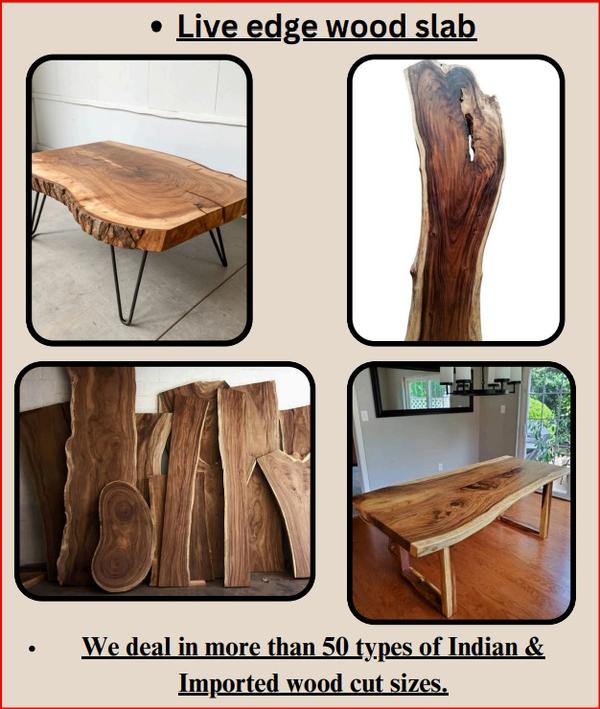 Live edge wood slabLive edge or natural edge is a style of furniture where the furniture designer or craftsperson incorporates the natural edge of the wood into the design of the piece. Live edge furniture often incorporates gnarly wood, such as Alligator Juniper, mesquite, Vachellia nilotica and salvaged wood that could not be used in conventional woodworking. There are special challenges involved in working with this type of wood, and several methods for live edge have developed. Some leave the natural holes and cracks in the wood while other artists fill them with resins.