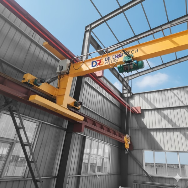 The Wall Travelling Jib Crane is a highly space-efficient material handling solution. Mounted on an elevated rail fixed to the building wall, it provides long lateral movement for loads up to 10 tons without occupying valuable floor space or interfering with overhead cranes. It is ideal for serving multiple workstations in a straight line, offering cost-effective and efficient lifting for assembly and manufacturing workshops.
Capacity - up to 5 Tons
Boom Length - 2-10 Meters
Height Of Lift - 3-10 Meters
Long Travel - Up to 50 Meters
