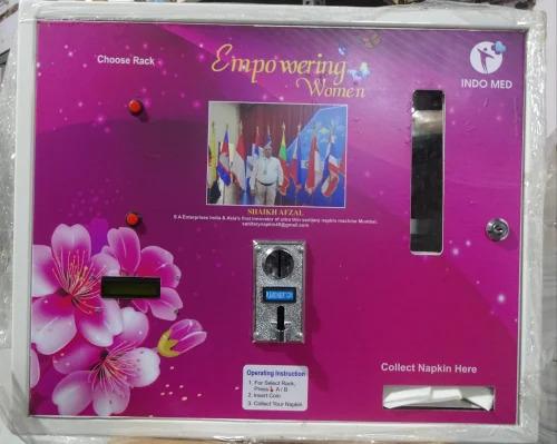 Specification for Automatic Sanitary Napkin Vending Machine:-Ø  Model : Vend hundredØ  Capacity: 50 NapkinsØ  Mode: Battery / ElectricØ  Napkins Size: Any brand /Any size of napkin can be usedØ  Currency value: Accepts 1, 2, 5, and 10 rupees coin or any special tokenØ  Process: Automatic vendingØ  Weight :22 kgØ  Dimension : Lx W x H = 21 x 26 x 7 Inch.Ø  Operation process: Automatic  Advantage of napkin vending machineØ  Immediate access to napkin any time of the day to make menstrual emergencies.Ø  The convenience of purchasing the product independently.Ø  Self dispensing of the napkin at the drop of the coin.Ø  Save the embarrassment of seaking napkin in the peer group or from authorities USPS of vending machine.Ø  Vending machine can be calibrated to accept coins of any country by just inserting sample coin.Ø  Vending machine can be catered to specifications of the sanitary napkins of any brand and any size.Ø  Vending Machine will be Battery operated manufactured for area with power supply.