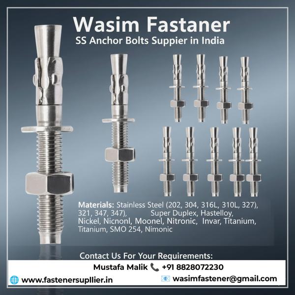Wasim Fastener is a leading manufacturer, stockist, and supplier of SS 316L Wedge Anchor Bolts in India.Our Stainless Steel Wedge Anchors are designed for heavy-duty anchoring applications in concrete and solid masonry.Made from premium-grade stainless steel 304, 316, and 316L, these anchors provide excellent corrosion resistance, durability, and high tensile strength.SS 316 Wedge Anchor SS 304 Wedge Anchor SS 316L Wedge Anchor ✅ Available Grades: SS 202, SS 304, SS 316, SS 316L, SS 310, SS 327, Super Duplex, Hastelloy, Monel, Inconel, Titanium ✅ Sizes: M6 to M24 (custom sizes available)✅ Finish: Natural, Polished, Passivated✅ Standards: ASTM / DIN / ISO / JIS✅ Usage: Construction, Industrial Machinery, Structural Fixing, Marine & Offshore Applications⚙️ Key Features:High load-bearing capacityRust and corrosion resistantEasy to installLong service lifeAvailable in customized sizes and finishes🏭 Brand:Wasim Fastener – SS Anchor Bolts Supplier in India📞 Contact Details:📧 Email: wasimfastener@gmail.com📱 Phone: +91 8828072230