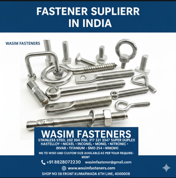 Stainless Steel & Special Alloy Fasteners Manufacturer in India | Wasim FastenerBuy SS Fasteners & Special Alloy Fasteners from Wasim Fastener – trusted manufacturer in India. Available in SS 316, 304, Duplex, Inconel, Monel, and Titanium.Stainless Steel Fasteners Manufacturer India, SS 316 Fastener Supplier, Special Alloy Bolts Manufacturer, Hastelloy Fastener Exporter, Duplex & Inconel Fasteners, Wasim Fastener IndiaWasim Fastener is one of the leading manufacturers and suppliers of Stainless Steel and Special Alloy Fasteners in India.We provide a wide range of industrial fasteners including Bolts, Nuts, Stud Bolts, Washers, U Bolts, J Bolts, Anchor Bolts, and Threaded Rods — manufactured using premium stainless steel and exotic alloys for maximum performance in tough environments.Our fasteners are widely used in oil & gas, construction, petrochemical, marine, and power generation industries, offering superior corrosion resistance, strength, and reliability.✅ Available Range: M6 to M100✅ Material Grades:Stainless Steel: 202, 304, 316, 316L, 310, 317, 321, 347Special Alloys: Super Duplex, Hastelloy, Nickel, Inconel, Monel, Nitronic, Invar, Titanium, SMO 254, Nimonic✅ Finish: Polished / Passivated / Hot Dip Galvanized / Electroplated✅ Type: Bolts, Nuts, Washers, Studs, Threaded Rods, U Bolts, J Bolts, Anchor Bolts✅ Standard: ASTM / DIN / ISO / BSApplications:Oil & Gas RefineriesPetrochemical PlantsConstruction & InfrastructureMarine & Offshore ProjectsPower & Energy SectorHeavy Machinery & Fabrication⚙️ Key Features:Corrosion and heat-resistant constructionHigh tensile strength & precision finishAvailable in multiple grades and coatingsCustom manufacturing as per drawings/specificationsBulk & retail supply available