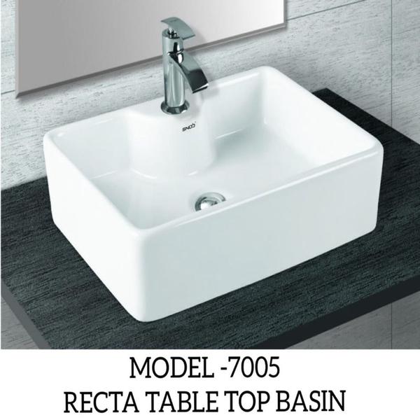 a glossy white finish and a rectangular design High-quality ceramic. Scratch and chemical resistant.