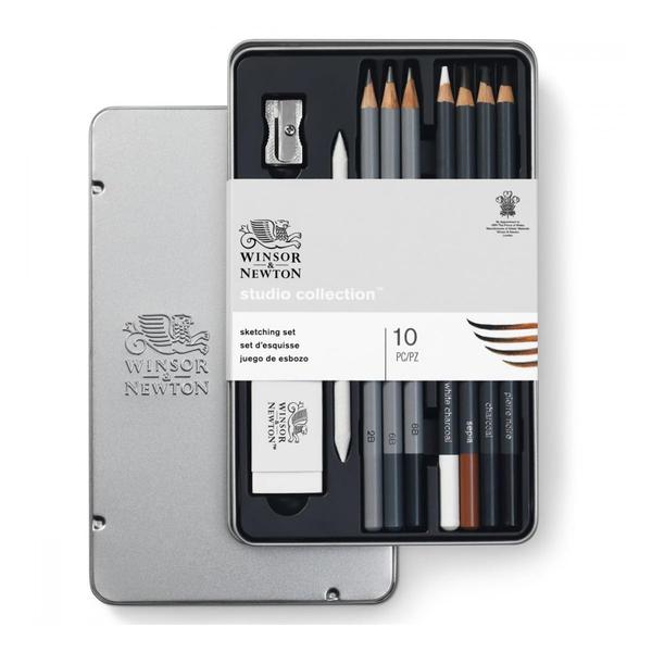 W&N Sketching pencil set includes classic charcoal and graphite pencils which blend easily to create evocative shading, making them ideal for striking life drawings and still life pieces. These are brilliantly versatile and responsive high-quality pencils and are also perfect for spontaneous sketching, allowing to quickly capture movement and try out new ideas.Included in this set: White Charcoal, Medium Charcoal, Hard Charcoal, Sepia plus 2B, 6B and 8B Graphite Pencils, Blender, Eraser and Sharpener
