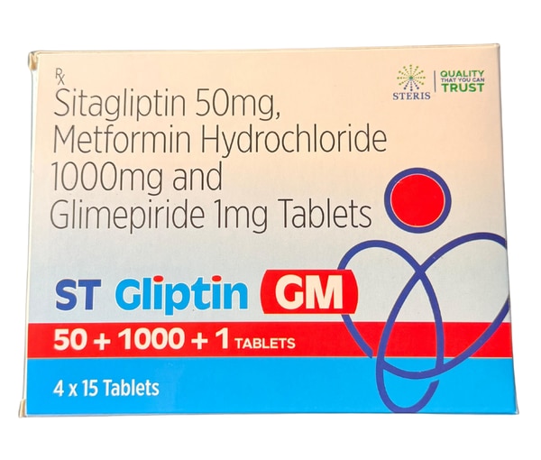 Sitagliptin Phosphate Monhydrate 64.25 mg, Sitagliptin 50 mg, Metformin Hydrochloride 1000 mg & Glimepirde 1 mg