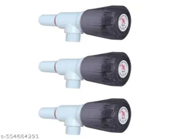 A polyvinyl chloride (PVC) angle valve with a translucent or “crystal” handle. It is a wall-mounted tap used in bathrooms, kitchens, and other areas to control the water supply to fixtures like wash basins, geysers, and washing machines.This is the most common type, featuring a single outlet to control the water flow to one fixture.