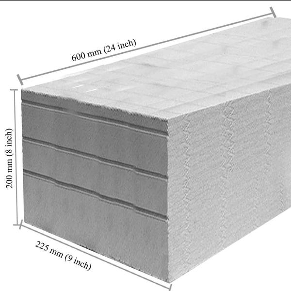* Dimension of AAC Blocks (L * H * B) 600 * 200 * 225 MM (2 Feet * 8“ h * 9” w) * Cubic Meter of AAC Block - 0.02700* No of AAC Block in 1 Cubic Meter - 037 Pcs ( Approx )* Weight of One AAC Block - 18 / 19 Kgs ( Approx )