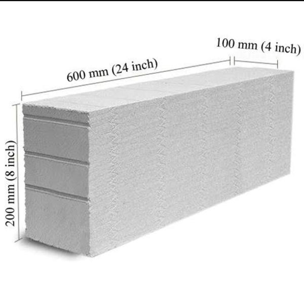 * Dimension of AAC Blocks (L * H * B)  -  600 * 200 * 100 MM  (2 Feet * 8“ h * 4” w)                                                                    * Cubic Meter of AAC Block - 0.01200* No of AAC Block in 1 Cubic Meter - 083 Pcs ( Approx )* Weight of One AAC Block - 	8 / 9 Kgs ( Approx )