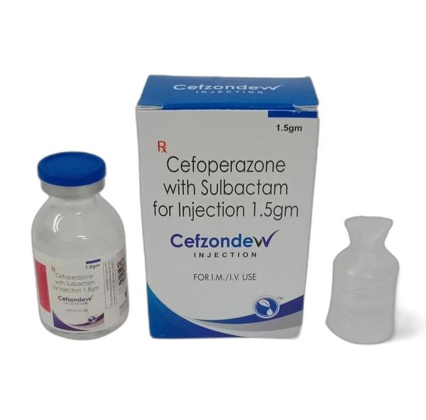 Cefzondew Injection is a broad-spectrum antibiotic formulation that combines Cefoperazone (1000 mg) and Sulbactam (500 mg) to provide powerful antibacterial action against a wide range of infections. It is available for intramuscular (I.M.) and intravenous (I.V.) use and is intended for use under medical supervision.Cefoperazone belongs to the third-generation cephalosporin class of antibiotics and works by inhibiting bacterial cell wall synthesis, leading to the death of bacteria. However, some bacteria produce an enzyme called β-lactamase that can destroy Cefoperazone and reduce its effectiveness.To overcome this, Sulbactam—a β-lactamase inhibitor—is added. Sulbactam prevents the breakdown of Cefoperazone by these resistant bacteria, allowing the antibiotic to work more effectively and broaden its antibacterial coverage.