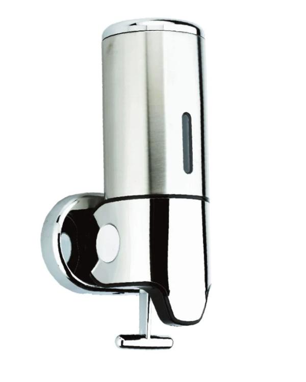 This is a manual dispenser with a 500 ml capacity and ABS BODY.It is wall-mounted and suitable for hotels, offices, or personal use.