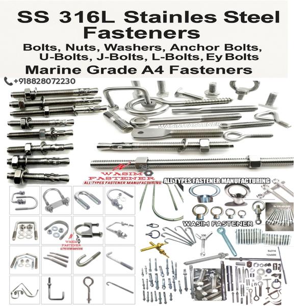 SS 316L FastenersA4-70 Stainless Steel FastenersMarine Grade 316L Bolts316L Hex Bolt Manufacturer316L Anchor Bolt Supplier316L Eye Bolt / Eye Nut316L U Bolt / J Bolt / L BoltStainless Steel Fasteners Supplier India316L Stud Bolt with 2 Nuts316L Threaded Rod316L Nut and Washer SetUSA: 316L stainless steel bolts, A4 bolts US supplierUAE: SS 316L anchor bolts Dubai, 316L fasteners UAESaudi: SS 316L bolt supplier KSAUK: A4-316L stainless bolts UKEurope: EN 1.4404 fasteners supplierSingapore: Marine grade bolts 316L SGHigh-Quality SS 316L Stainless Steel Fasteners – Marine Grade A4We supply a complete range of 316L (A4) corrosion-resistant fasteners, widely used in marine, offshore, chemical plants, construction, and heavy engineering applications.✔ Product Range:SS 316L Hex Bolts / Hex Nuts / WashersSS 316L Wedge Anchor / Anchor BoltsSS 316L U-Bolts, J-Bolts, L-BoltsSS 316L Eye Bolts, Eye NutsSS 316L Threaded Rods & Stud Bolts (with 2 Nuts)Custom fabrication available✔ Material Grade:Stainless Steel SS 316L (A4 / 1.4404 / F593)Low carbon = superior corrosion resistanceSuitable for marine, chemical & outdoor environments✔ Standards:ASTM A193 / A194DIN / ISO StandardsEN 1.4404 / A4-70 / A4-80✔ Size Range:M4 to M100Custom sizes up to 1000 mm