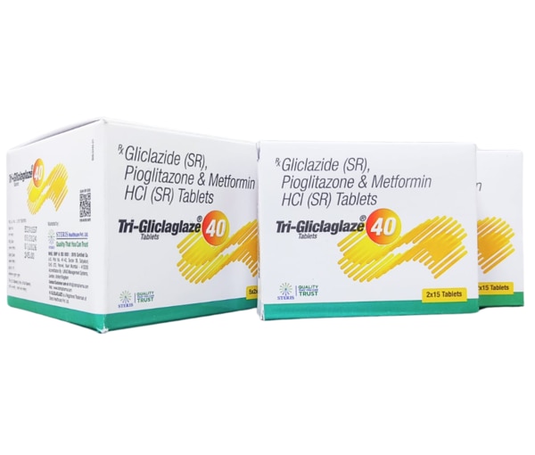 Gliclazide IP (40 mg) , Pioglitazone Hydrochloride IP (15 mg) , Metformin Hydrochloride IP (500 mg)