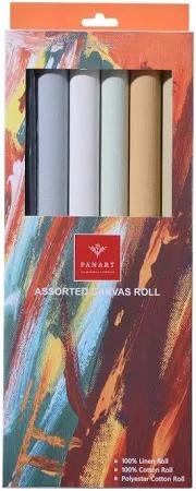 PAN ART 6 Assorted Canvas RollsMost Special product – NEW ARRIVAL100% Cotton – 350 gsm Pastel Olive100% Cotton – 350 gsm Pastel Grey100% Cotton – 350 gsm Pastel Green100% Cotton – 350 gsm Pastel Orange100% Cotton – 350 gsm Black100% Cotton – 410 gsm Contains : 1 Unit ( 6 assorted canvas rolls )Dimensions of Each Roll : 35.6 x 45.7cm ( 14 x 18  )