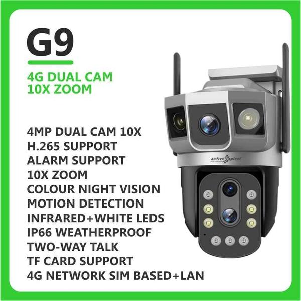 4MP DUAL CAM 10X H.265 SUPPORT ALARM SUPPORT 10X ZOOM COLOUR NIGHT VISION MOTION DETECTION INFRARED+WHITE LEDS IP66 WEATHERPROOF TWO-WAY TALK TF CARD SUPPORT 4G NETWORK SIM BASED+LAN