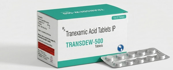 TRANDEW-500 Tablets contain Tranexamic Acid 500 mg, a trusted antifibrinolytic medicine widely used to prevent and control excessive bleeding. Tranexamic acid works by blocking the breakdown of fibrin, a natural protein essential for blood clot formation. By stabilizing the clot, it effectively reduces blood loss in conditions where bleeding is heavy, prolonged, or abnormal.These tablets provide fast and reliable action in the management of heavy menstrual bleeding, post-surgical bleeding, nosebleeds, bleeding due to injuries, and bleeding associated with fibroids or coagulation disorders. TRANDEW-500 is particularly helpful for women experiencing repeated heavy periods, as it helps maintain haemoglobin levels and reduces fatigue caused by blood loss.The formulation is designed with a film-coated finish, improving swallowing comfort and minimizing gastric irritation. Each tablet is manufactured under strict quality standards to ensure purity, potency, and consistent therapeutic effect. Packaged in 10×10 blister packs, the product maintains its stability and hygiene for extended use.TRANDEW-500 should be taken only under medical guidance, as the dose and duration depend on individual clinical needs. When used responsibly as prescribed, it offers a safe, effective, and dependable solution for controlling abnormal bleeding and supporting overall well-being.