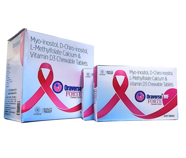 ORAVERSE MF FORTE is a specialized dietary supplement formulated to support women’s reproductive health and overall well-being. It contains a unique blend of Myo-Inositol, D-Chiro-Inositol, L-Methylfolate Calcium, and Vitamin D3, which work synergistically to promote hormonal balance, improve metabolic health, and enhance fertility. ORAVERSE MF FORTE is especially beneficial for women dealing with polycystic ovary syndrome (PCOS), insulin resistance, and those looking to optimize their reproductive health.This supplement offers a holistic approach to managing hormonal imbalances and supporting fertility by providing the body with essential nutrients that play a key role in reproductive function and overall health. Key Benefits: Supports Hormonal BalanceORAVERSE MF FORTE helps regulate hormonal levels, particularly in women with PCOS. The combination of Myo-Inositol and D-Chiro-Inositol works to restore the normal balance of hormones, reducing symptoms such as irregular menstrual cycles, acne, and excess hair growth.Enhances FertilityThe ingredients in ORAVERSE MF FORTE are designed to improve ovarian function and increase the chances of natural conception. Myo-Inositol and D-Chiro-Inositol help regulate ovulation, while L-Methylfolate supports healthy cell division, which is crucial for fertility.Improves Insulin SensitivityInsulin resistance is a common issue in women with PCOS, leading to weight gain, irregular periods, and fertility problems. ORAVERSE MF FORTE improves insulin sensitivity, helping to regulate blood sugar levels and reduce the risk of developing Type 2 diabetes.Promotes Reproductive HealthWith the inclusion of L-Methylfolate and Vitamin D3, ORAVERSE MF FORTE supports overall reproductive health. These ingredients play a critical role in cellular function, DNA synthesis, and the maintenance of healthy eggs, which are essential for a successful pregnancy.Supports Bone HealthVitamin D3 not only aids in reproductive health but also ensures the proper absorption of calcium, promoting strong bones and reducing the risk of osteoporosis, which is particularly important for women as they age.Boosts Mood and Mental Well-beingFolate and inositol have been shown to improve mood and cognitive function by supporting neurotransmitter health. This can help reduce stress, anxiety, and depression, which are common in women dealing with hormonal imbalances or infertility challenges. How Does It Work? ORAVERSE MF FORTE works by addressing the root causes of hormonal imbalances and fertility issues in women, particularly those related to PCOS. Here’s how each ingredient contributes to its efficacy:Myo-Inositol and D-Chiro-Inositol: These two inositol isomers play a pivotal role in regulating insulin signaling and hormonal balance. Insulin resistance, which is common in PCOS, disrupts hormonal balance and can lead to irregular menstrual cycles and infertility. By improving insulin sensitivity, these ingredients help regulate ovulation and improve fertility.L-Methylfolate Calcium: This bioavailable form of folate helps support DNA synthesis and cell division, which are crucial for healthy egg development and a successful pregnancy. Folate is also critical in preventing neural tube defects during pregnancy.Vitamin D3: Vitamin D3 supports reproductive health by modulating the menstrual cycle and improving ovarian function. It also plays a crucial role in bone health by aiding calcium absorption and reducing the risk of osteoporosis.The combination of these ingredients works synergistically to improve overall reproductive function, enhance fertility, and support women’s health at various stages of life. Side Effects: ORAVERSE MF FORTE is generally well-tolerated when taken as directed. However, some individuals may experience mild side effects, which typically subside as the body adjusts to the supplement. Common side effects include:Gastrointestinal Discomfort: Some individuals may experience bloating, nausea, or mild stomach cramps, especially when first starting the supplement. Taking the supplement with food can help reduce these effects.Headache: In rare cases, individuals may experience mild headaches. Ensure you are staying hydrated and consult your healthcare provider if the symptom persists.Allergic Reactions: Although rare, some people may have an allergic reaction to one of the ingredients. Symptoms may include rash, itching, or swelling. Discontinue use and seek medical advice if any signs of an allergic reaction occur.
