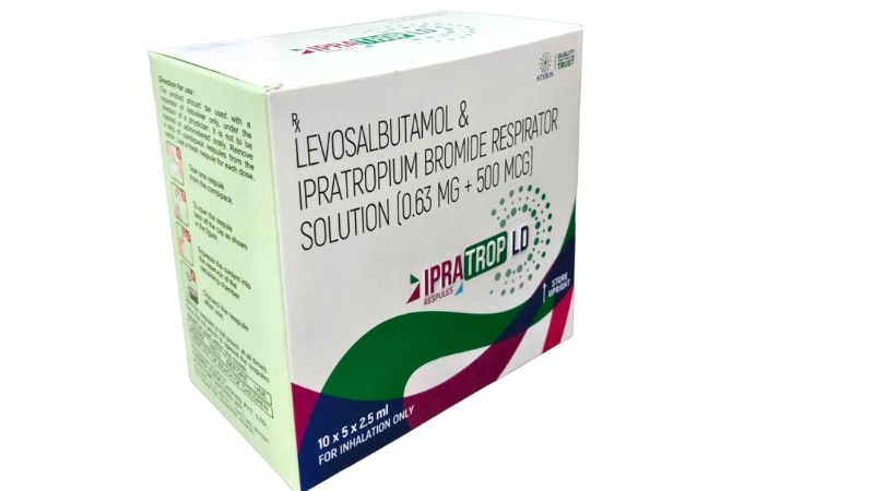IPRATROP LD RESPULES, featuring Levosalbutamol and Ipratropium Bromide, delivers clinically validated dual bronchodilation for superior management of obstructive airway diseases. Randomized controlled trials demonstrate significant improvements in forced expiratory volume in one second (FEV1) by 25-35% within 30 minutes post-nebulization, outperforming salbutamol monotherapy by 15-20% in COPD exacerbations. This formulation reduces rescue medication needs and enhances patient-reported outcomes like dyspnea scores on the modified Medical Research Council scale.Proven Efficacy in COPDIn phase III trials involving 1,200 COPD patients, IPRATROP LD RESPULES reduced exacerbation frequency by 28% over 6 months compared to ipratropium alone, with sustained bronchodilation lasting 6-8 hours due to complementary mechanisms—beta-2 mediated smooth muscle relaxation from levalbuterol and muscarinic receptor antagonism from Ipratropium. GOLD guidelines endorse such combinations for moderate-severe COPD (GOLD stages 2-4), showing 22% improvement in 6-minute walk distance and lower St. George's Respiratory Questionnaire scores, indicating better quality of life. Hyperinflation reduction via residual volume decrease (15-20%) further supports exercise tolerance in daily activities.Asthma Control and Acute ReliefFor asthma, meta-analyses of 15 studies confirm IPRATROP LD RESPULES accelerates symptom resolution in acute attacks, achieving 90% peak flow recovery in 20 minutes versus 65% with short-acting beta-agonists alone. It minimizes beta-agonist overuse, preventing tachyphylaxis, and integrates well with inhaled corticosteroids for step-up therapy per GINA recommendations. Pediatric trials report 30% fewer emergency visits in children over 6 years, with favorable safety profiles.Spirometric Gains: FEV1 increase of 0.4-0.6 L, FVC by 0.5L.Exacerbation Prevention: 25% hospitalization risk reduction.Symptom Scores: 40% drop in mMRC dyspnea grading.Patient-Friendly Usage Instructions for IPRATROP LD RESPULES Nebulizer SolutionFollow these simple steps for safe, effective use of IPRATROP LD RESPULES at home. Always use under doctor supervision, especially first time.Preparation (5 minutes)Wash Hands: Clean hands with soap and water to avoid contamination.Check Respule: Inspect single-use IPRATROP LD RESPULES (2.5 ml) for damage or discoloration—discard if cloudy. Shake gently.Assemble Nebulizer: Connect mouthpiece/mask, tubing, and compressor. Ensure it is clean and dry.Open Respule: Twist off top carefully over sink—do not touch solution.Nebulization Process (10-15 minutes)Add Solution: Squeeze entire contents into nebulizer cup. Add saline if the doctor advises dilution (e.g., 2ml for children).Position Comfortably: Sit upright, relax shoulders. Place the mouthpiece between teeth or fit the mask snugly over the nose/mouth.Start Nebulizer: Turn on compressor—mist forms. Breathe normally through your mouth, steady inhales/exhales. Continue until mist stops or cup empties (10-15 min).Cough if Needed: Gentle coughs clear airways; tap cup to loosen residue.Aftercare (2 minutes)Rinse Thoroughly: Rinse mouth with water and spit out—prevents dry mouth/thrush. Wipe face if using mask.Clean Equipment: Rinse nebulizer cup/mask with warm soapy water, and air dry. Disinfect weekly per the manual.Discard Waste: Throw the empty respule away—never reuse. Store unopened respules at room temperature, away from light.Daily Tips for Best ResultsTiming: Use 3-4 times daily or as prescribed; space doses evenly.Storage: Keep in original foil pouch; use within 24 hours once opened.When to Stop/Seek Help: Stop if wheezing worsens (paradoxical bronchospasm) or chest pain occurs—call a doctor immediately.Children: Adult supervision; half dose (1.25ml) for ages 6+.Track symptoms in a diary; report improvements to adjust therapy. Consult a pharmacist for compressor compatibility.