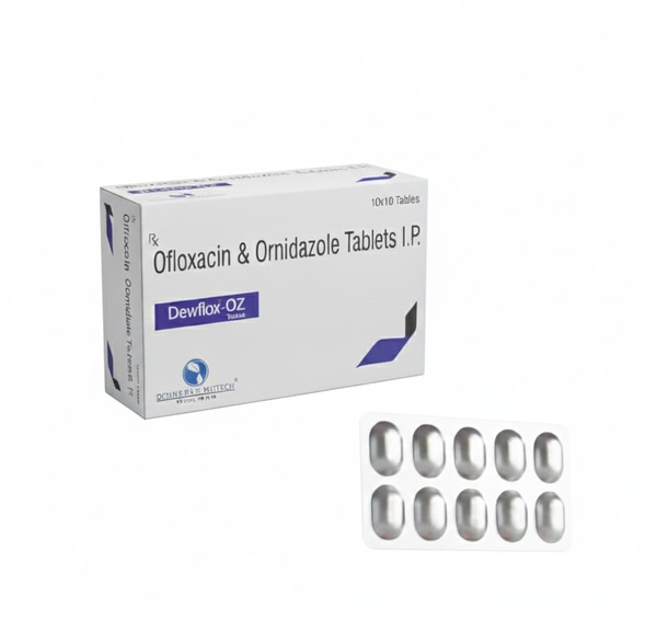 The dosage of Dewflox-OZ Tablets depends on the severity of infection, patient’s age, weight, and medical condition, and should always be taken exactly as directed by a healthcare professional.Typically, adults are advised to take one tablet twice daily, usually after meals to reduce the chances of stomach irritation. The duration of therapy may range from 3 to 7 days, depending on how quickly the symptoms improve.It is important not to skip doses or discontinue the medicine prematurely, as incomplete treatment may allow the infection to return or reduce the effectiveness of the medication. The tablet should be swallowed whole with a glass of water—crushing or breaking it should be avoided unless recommended by a doctor.Patients should also avoid alcohol during the treatment course, as it may lead to unpleasant side effects like dizziness, nausea, or flushing, especially due to the presence of Ornidazole.