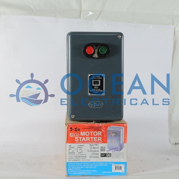 Experience reliable motor control and superior protection with the genuine L&T MK1 DOL Motor Starter, available at Ocean Electricals. Engineered for heavy-duty performance, this field-proven starter is the ideal solution for protecting your valuable 3-phase agricultural and industrial motorsRobust Motor Protection: The integrated thermal overload relay provides essential protection against overcurrents and electrical faults, preventing motor burnout and damage.Durable Construction: Housed in a sturdy, IP54-rated metal enclosure, the MK1 is built to withstand harsh operating conditions, offering excellent resistance to dust, humidity, and insects.Wide Application Range: Perfect for 3-phase induction motors used in agriculture water pumps, compressors, flour mills, and conveyors, for motor ratings typically ranging from 0.25 HP up to 7.5 HP.Reliable Performance: Featuring rugged, silver-tipped contacts and a wide-band coil operation (200-400V or 360V/440V AC), this starter ensures consistent and dependable operation even under adverse field conditions.Easy Operation: Simple start (green) and stop (red) push-button controls make operation straightforward and safe.Quality Assured: Compliant with IS/IEC 60947-4-1 standards and ISI marked for quality and safety assurance.