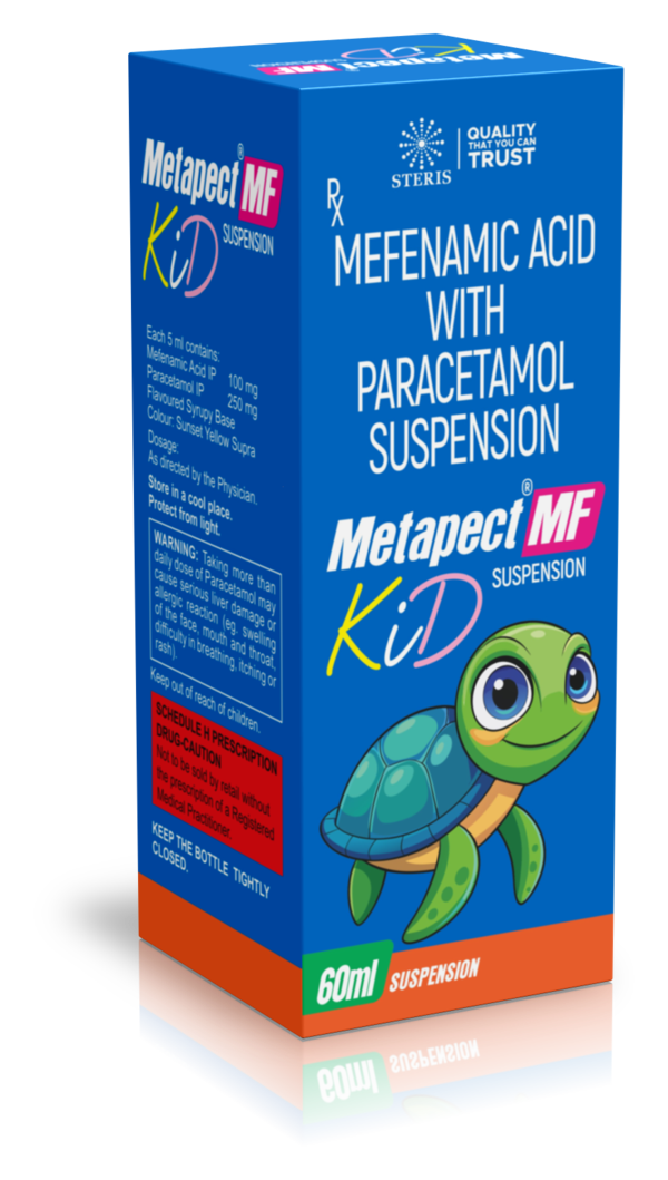 METAPECT MF KID SUSPENSION stands out as a specialized formulation from Steris Healthcare Pvt Ltd, blending Mefenamic Acid, a non-steroidal anti-inflammatory drug (NSAID), with Paracetamol, a widely used analgesic and antipyretic. Typically available in a 60ml bottle with child-friendly flavoring, it contains precise concentrations like 100mg Mefenamic Acid and 250mg Paracetamol per 5ml serving, ensuring accurate dosing via the included measuring cup. This sugar-free or low-sugar variant minimizes dental risks while providing rapid absorption for faster onset compared to solid forms. Manufactured under stringent quality controls, it supports pediatric care by addressing inflammation at its source through COX enzyme inhibition, which curbs prostaglandin production responsible for pain signals and fever response.
The suspension's dual-action mechanism sets it apart: Paracetamol targets the brain's hypothalamus to regulate body temperature and elevate pain thresholds, while Mefenamic Acid reduces tissue swelling and inflammatory mediators. This synergy makes METAPECT MF KID SUSPENSION more effective than single-ingredient options for multifaceted symptoms. Healthcare professionals often recommend it for short-term use in infants over six months and children, always under medical guidance to match age and weight-based dosages.
Key Uses
METAPECT MF KID SUSPENSION excels in managing fever associated with viral infections, teething, or post-vaccination reactions. It swiftly lowers elevated temperatures, promoting comfort and better sleep for restless kids.
For pain relief, it tackles mild to moderate discomfort from headaches, toothaches, earaches, and sore throats common during colds or flu. Caregivers report noticeable easing of symptoms within 30-60 minutes, allowing children to resume play or eat without distress.
Additionally, it soothes body aches, muscle strains from minor injuries, or joint pains in growing kids. In cases of post-surgical recovery or inflammatory episodes, it provides reliable support without the need for stronger opioids.
Major Benefits
The primary benefit lies in its comprehensive symptom control, combining antipyretic, analgesic, and anti-inflammatory effects for holistic relief. Children experience reduced fever, less pain, and diminished swelling, leading to improved appetite and activity levels.
Its liquid suspension format ensures easy administration—no choking risks—and precise dosing prevents under- or overdosing. Flavored options like mango enhance compliance, turning medicine time into a less daunting routine for picky eaters.
Compared to alternatives, METAPECT MF KID SUSPENSION offers quicker bioavailability due to its oral liquid state, ideal for emergencies like high fever spikes at night. Long-term, it supports faster recovery by minimizing inflammation, potentially shortening illness duration when used as directed.
Benefit Description: Advantage over Single Agents
Fever Reduction Lowers temperature via hypothalamic action Faster than Paracetamol alone
Pain Relief Blocks pain signals and prostaglandins. Superior for inflammatory pain
Anti-Inflammatory Reduces swelling in tissues Addresses root cause, not just symptoms
Easy Dosing Liquid with dropper for accuracy Child-friendly, no splitting tablets
Potential Side Effects
While generally well-tolerated, METAPECT MF KID SUSPENSION may cause mild gastrointestinal issues like nausea, vomiting, stomach pain, or indigestion in some children, especially if taken on an empty stomach. Administering with food can mitigate this.
Less common effects include drowsiness, dizziness, or allergic reactions such as rashes, itching, or swelling—seek immediate medical help if these occur. Prolonged use risks liver strain from Paracetamol or kidney concerns from Mefenamic Acid, so adhere strictly to prescribed durations.
Rarely, it might lead to diarrhea, headache, or elevated liver enzymes. Monitoring is key; consult a doctor for persistent symptoms or in kids with pre-existing conditions like asthma or ulcers.
Dosage Guidelines
Follow pediatrician-recommended doses based on weight: typically 5-10ml every 6-8 hours, not exceeding 4 doses daily. Shake well before use and store below 30°C away from light.
Avoid in neonates under 6 months or those with hypersensitivity. Hydration and diet play roles in efficacy—pair with plenty of fluids.
Conclusion
METAPECT MF KID SUSPENSION empowers parents with a dependable tool for childhood pain and fever, blending efficacy, safety, and convenience under Steris Healthcare's trusted banner. Quick relief restores normalcy, but professional oversight ensures optimal outcomes.