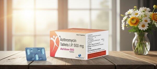 Azidew-500 contains Azithromycin 500 mg, a highly effective macrolide antibiotic widely prescribed for the treatment of various bacterial infections. Known for its strong action and excellent patient tolerance, Azithromycin works by inhibiting bacterial protein synthesis, thereby stopping the growth and spread of harmful bacteria.Azidew-500 is commonly used for infections of the respiratory tract, including pneumonia, bronchitis, sinusitis, and throat infections. It is equally effective in treating skin and soft tissue infections, ear and ENT infections, and certain sexually transmitted diseases. Because of its long half-life, the medicine provides sustained action and usually requires once-daily dosing, offering greater convenience and better patient compliance.The tablets are film-coated for smooth swallowing and are packed in high-quality moisture-resistant strips to maintain potency and stability. Each carton contains 10×3 tablets, manufactured under strict pharmaceutical standards to ensure purity, safety, and therapeutic effectiveness.Azidew-500 is a prescription-only medication and should be used strictly under medical supervision. Completing the full prescribed course is essential to ensure total recovery and prevent resistance.